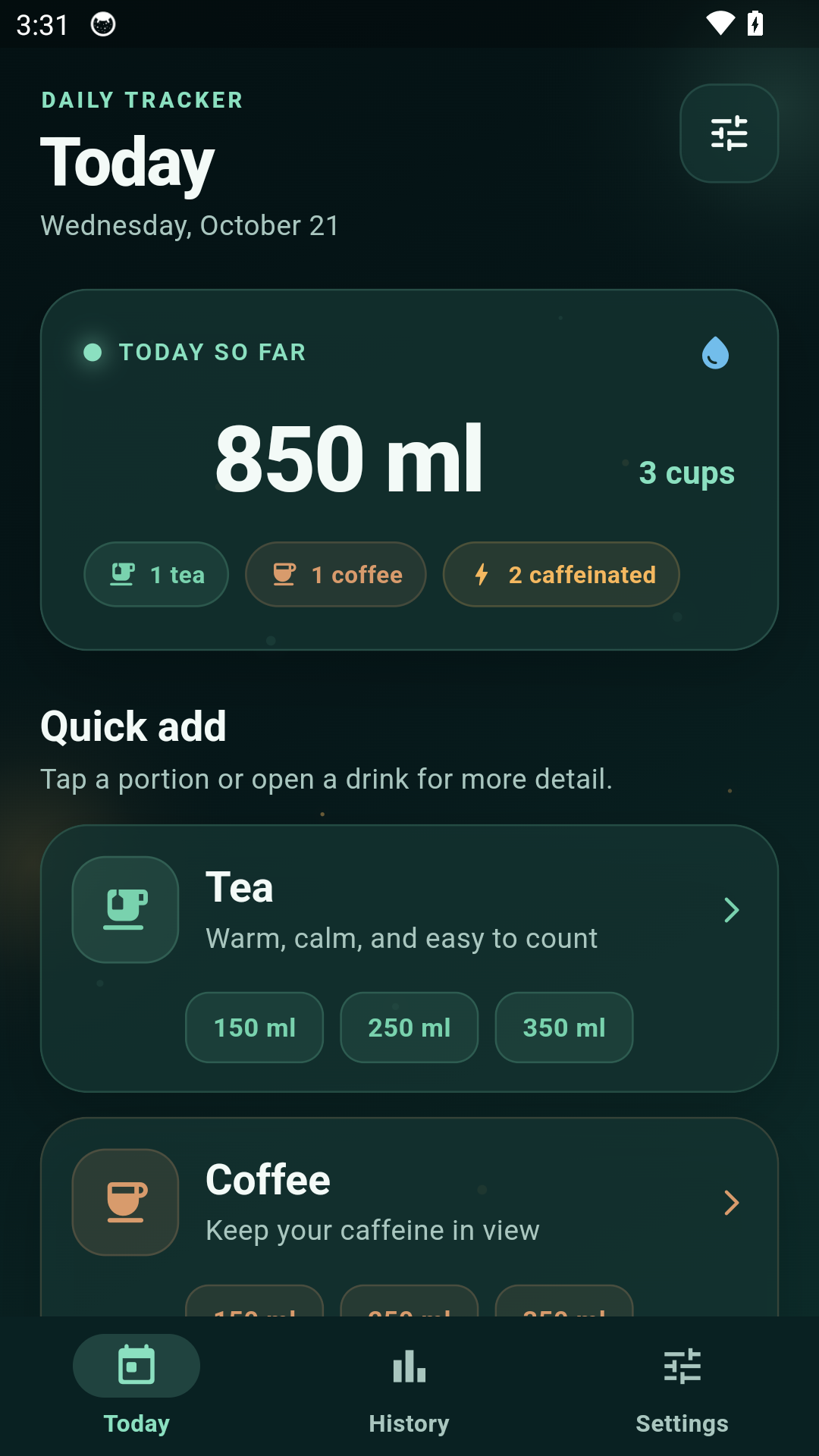 Sip & Count daily tracker screenshot